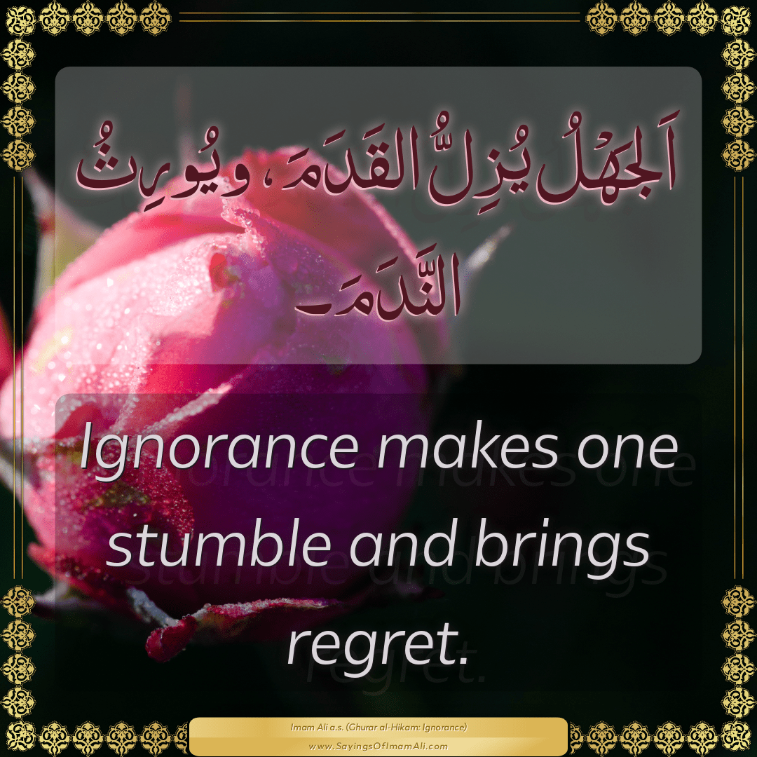 Ignorance makes one stumble and brings regret.